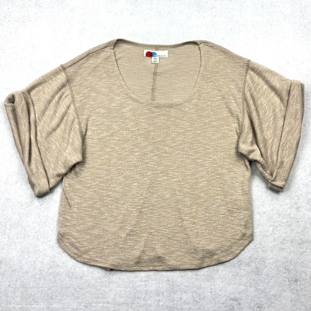 Free People FP Beach Sweater Womens Medium Tan Oatmeal Knit Dolman Cuffed Top M